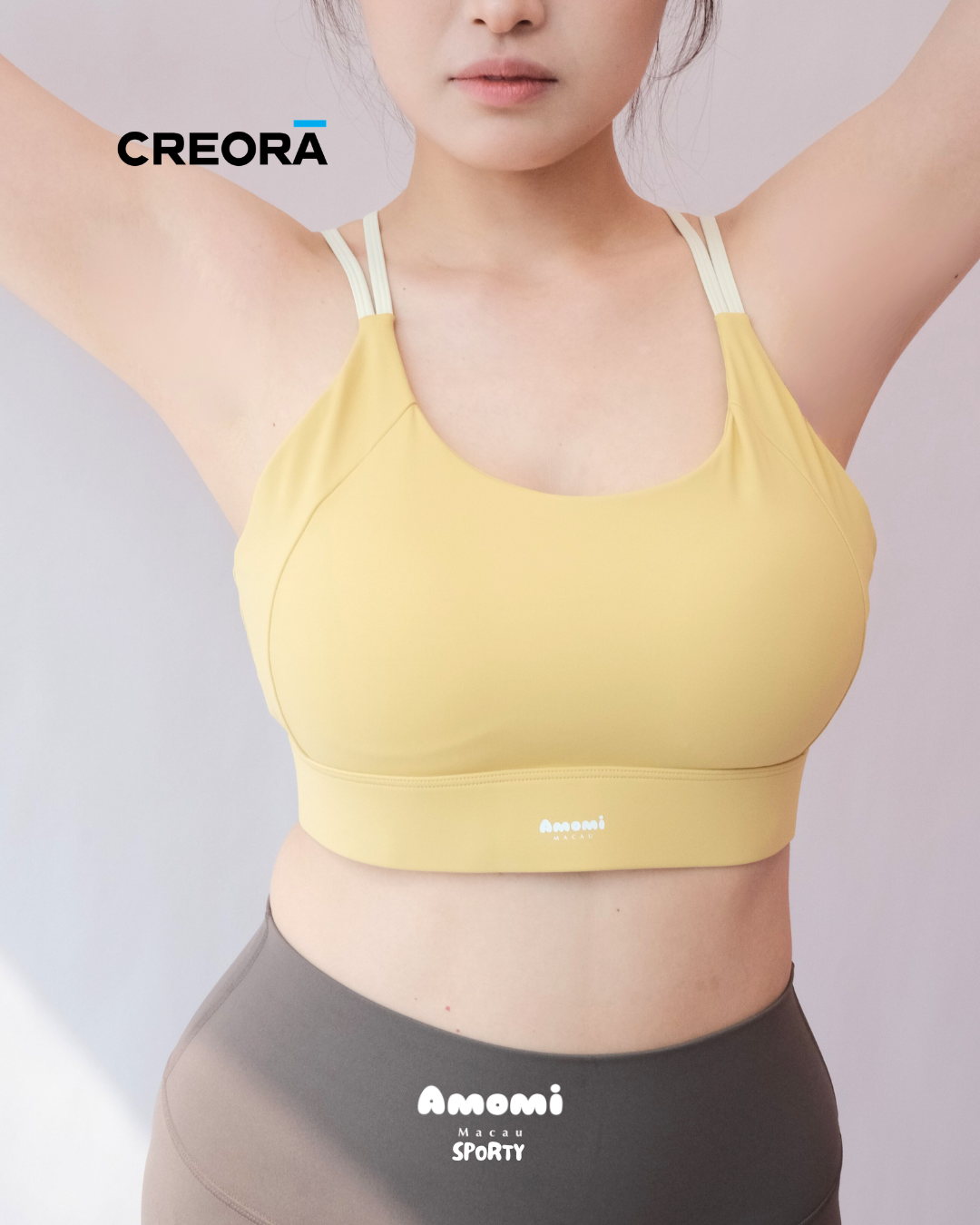 Creora®系列-固定一體式胸墊拼色幼細肩帶可調節背扣低中強度運動內衣