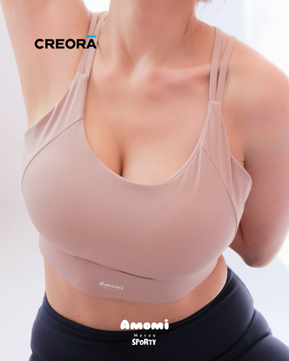 Creora®系列-固定一體式胸墊拼色幼細肩帶可調節背扣低中強度運動內衣